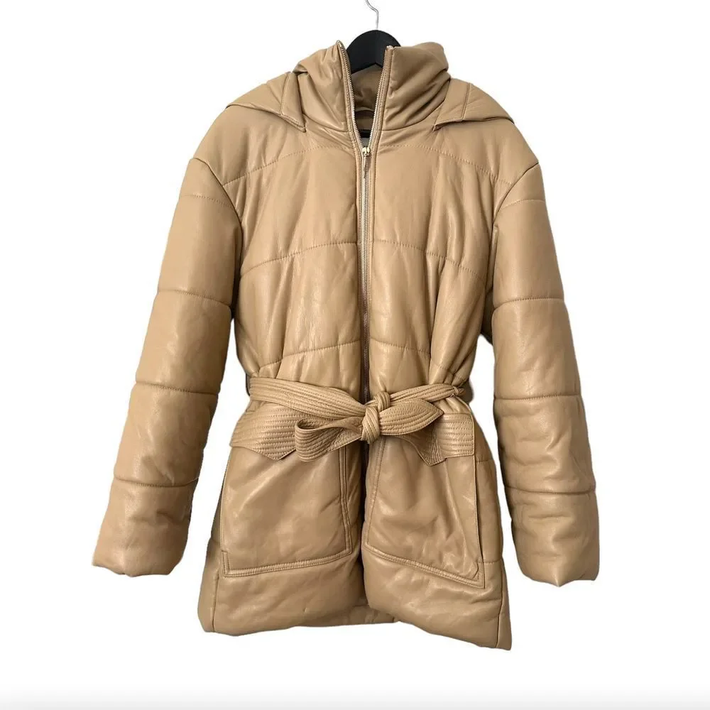 NANUSHKA Lenox Faux‎ Leather Puffer Belted Coat Sz Small